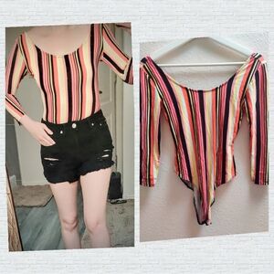 F21*striped long sleeves bodysuit